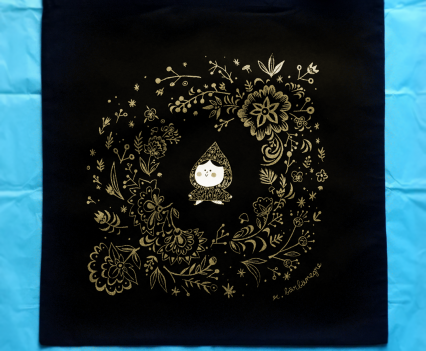 totebag noir-dessin doré